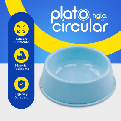 Plato Circular Clásico - Mediano Celeste Hola Pets Plato Circular Clásico - Mediano Celeste Hola Pets