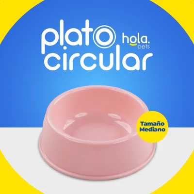 Plato Circular Clásico - Mediano Rosa Hola Pets Plato Circular Clásico - Mediano Rosa Hola Pets