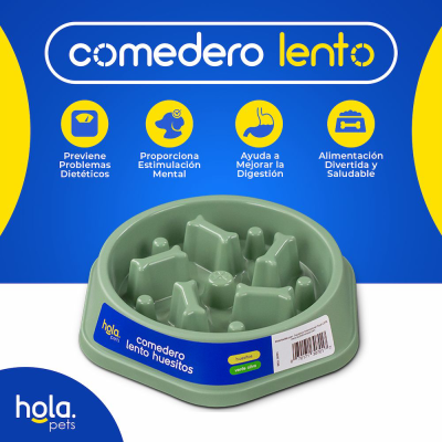 Comedero Lento Huesitos - Verde Oliva Hola Pets Comedero Lento Huesitos - Verde Oliva Hola Pets