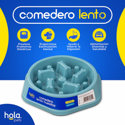 Comedero Lento Huesitos - Aquamarino Hola Pets Comedero Lento Huesitos - Aquamarino Hola Pets