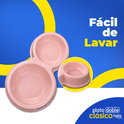 Plato Doble Circular Clásico - Rosado - Lima Hola Pets Plato Doble Circular Clásico - Rosado - Lima Hola Pets