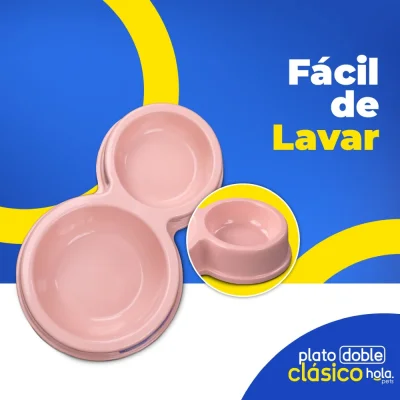 Plato Doble Circular Clásico - Rosado - Lima Hola Pets Plato Doble Circular Clásico - Rosado - Lima Hola Pets