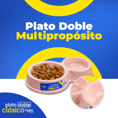 Plato Doble Circular Clásico - Rosado - Lima Hola Pets Plato Doble Circular Clásico - Rosado - Lima Hola Pets