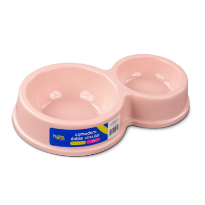 Plato Doble Circular Clásico - Rosado - Lima Hola Pets Plato Doble Circular Clásico - Rosado - Lima Hola Pets