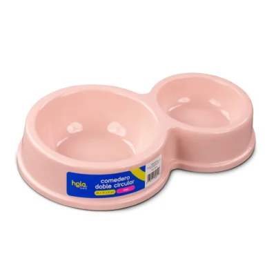 Plato Doble Circular Clásico - Rosado - Lima Hola Pets Plato Doble Circular Clásico - Rosado - Lima Hola Pets