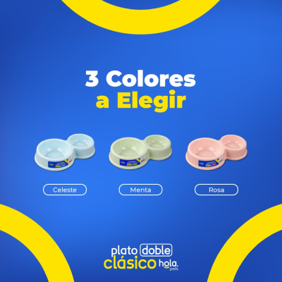 Plato Doble Circular Clásico - Celeste - Lima Hola Pets Plato Doble Circular Clásico - Celeste - Lima Hola Pets
