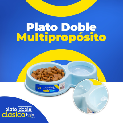 Plato Doble Circular Clásico - Celeste - Lima Hola Pets Plato Doble Circular Clásico - Celeste - Lima Hola Pets
