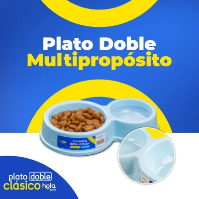Plato Doble Circular Clásico - Celeste - Lima Hola Pets Plato Doble Circular Clásico - Celeste - Lima Hola Pets