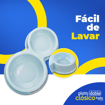 Plato Doble Circular Clásico - Celeste - Lima Hola Pets Plato Doble Circular Clásico - Celeste - Lima Hola Pets
