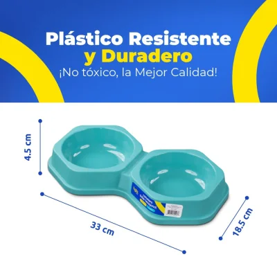 Plato Doble Hexagonal - Turquesa - Lima Hola Pets Plato Doble Hexagonal - Turquesa - Lima Hola Pets