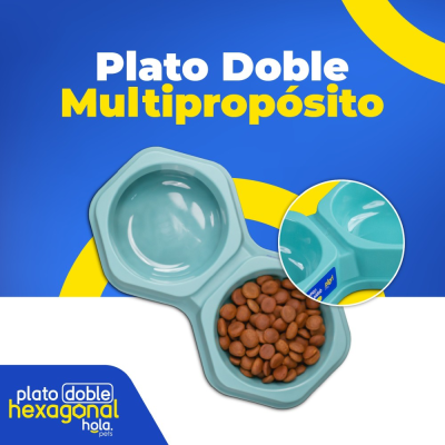 Plato Doble Hexagonal - Turquesa - Lima Hola Pets Plato Doble Hexagonal - Turquesa - Lima Hola Pets