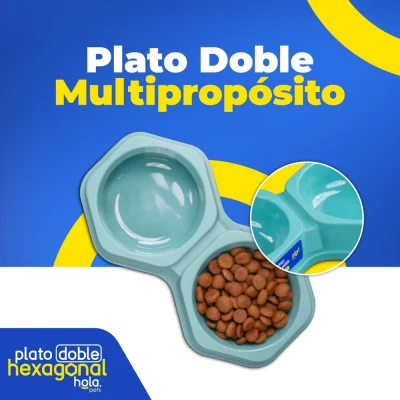 Plato Doble Hexagonal - Turquesa - Lima Hola Pets Plato Doble Hexagonal - Turquesa - Lima Hola Pets