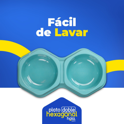 Plato Doble Hexagonal - Turquesa - Lima Hola Pets Plato Doble Hexagonal - Turquesa - Lima Hola Pets