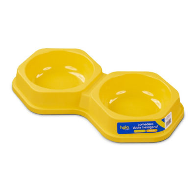 Plato Doble Hexagonal - Mostaza - Lima Hola Pets Plato Doble Hexagonal - Mostaza - Lima Hola Pets