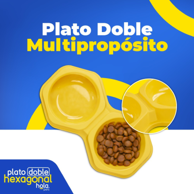 Plato Doble Hexagonal - Mostaza - Lima Hola Pets Plato Doble Hexagonal - Mostaza - Lima Hola Pets